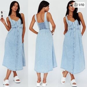 Selfie Leslie Indikah Pixie Dust Button Front Denim Blue Midi Dress
